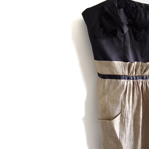 Max & Cleo Gold and Black Bow tie Strappy Mini Dress 6 - Picture 4 of 10